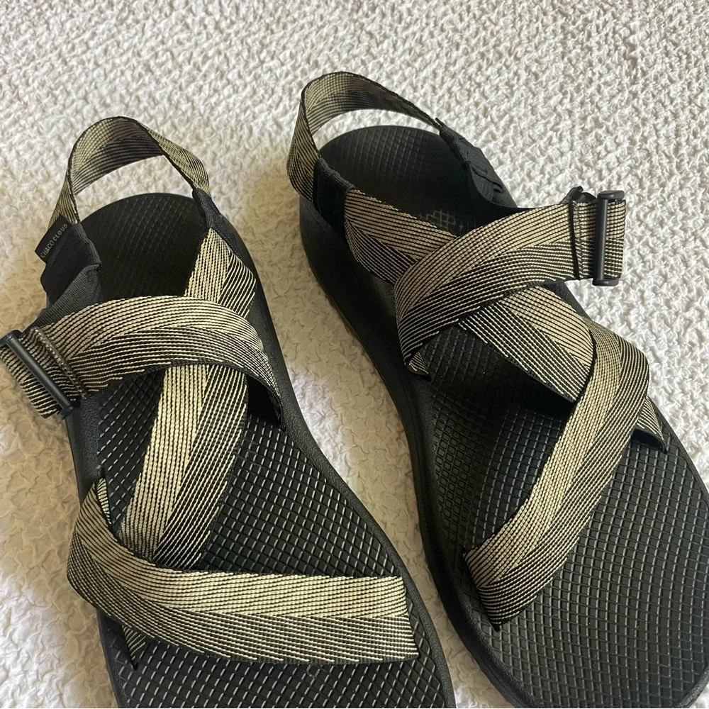 Chaco Mega Z Cloud Men's Wide Strap Outdoor Hiking Sandals Black Tan Size 14